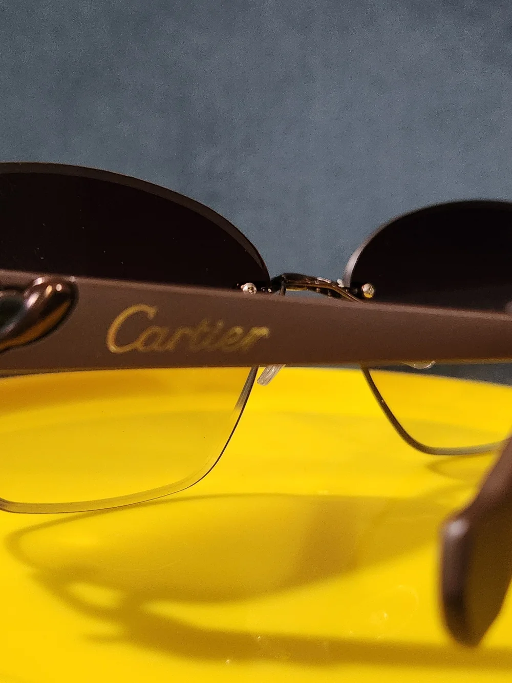 Rimless Brown Gradient Women's Sunglasses with Gold Accents